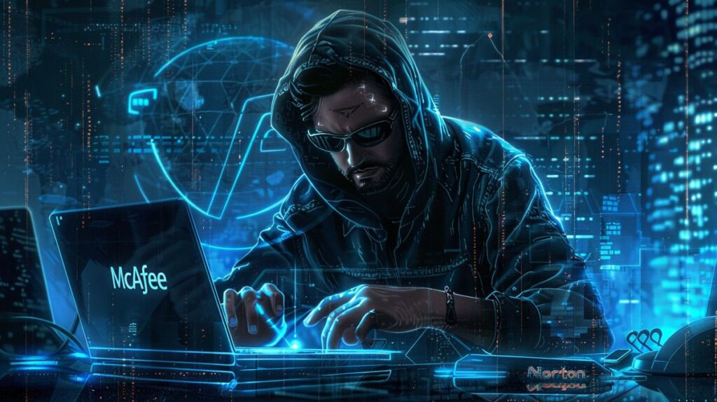 Antivirus-Softwaremarken Norton und McAfee in Textform