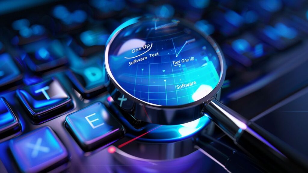SEO optimierter Alt-Text für Bild mit der Darstellung des Keywords "OneUp Software Test