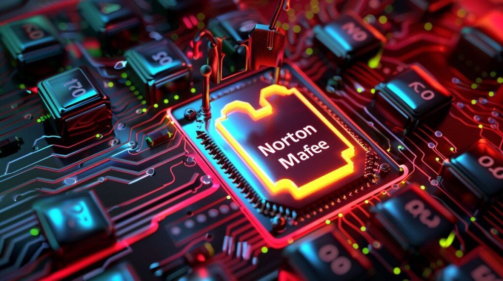 Norton und McAfee Antivirus- und Cybersicherheitssoftwaremarken