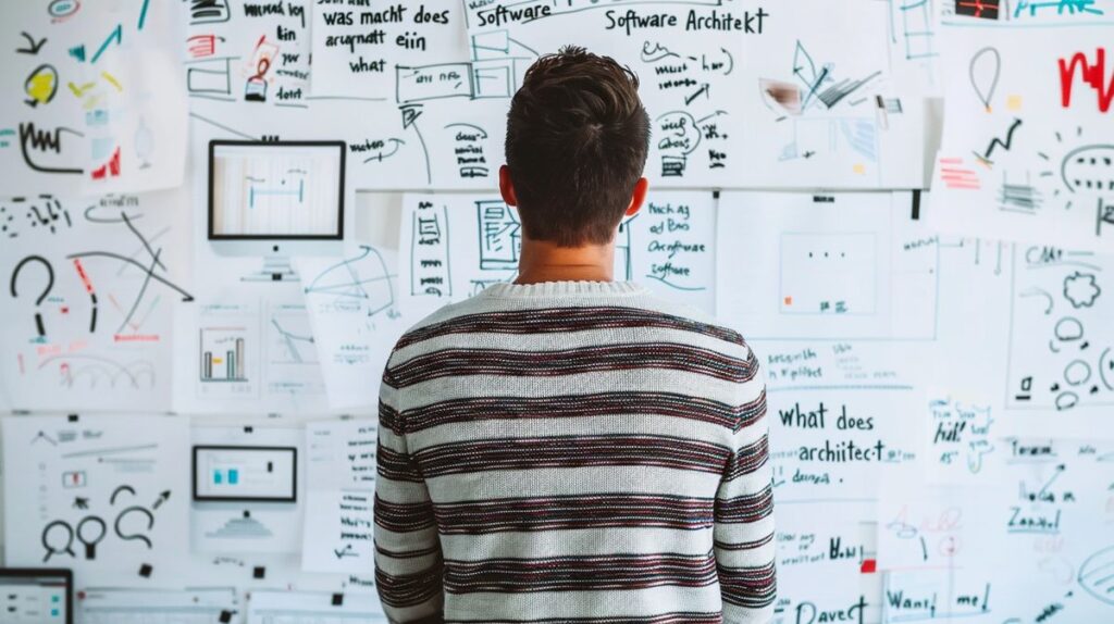 SEO-optimierte Alt-Text für ein Bild, das die Übersetzung des Schlüsselbegriffs "was macht ein Software Architekt" ins Englische zeigt